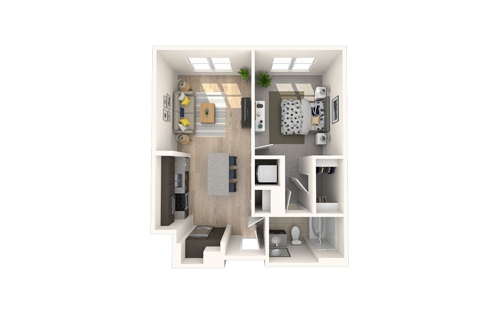 A3 - 1 bedroom floorplan layout with 1 bath and 640 square feet.