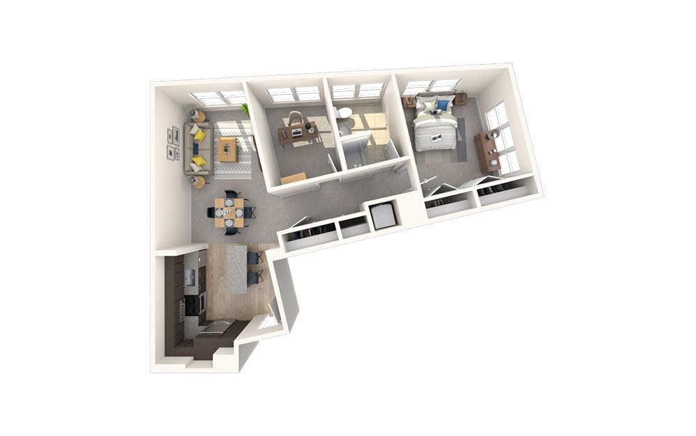 AD3 - 1 bedroom floorplan layout with 1 bath and 849 square feet.