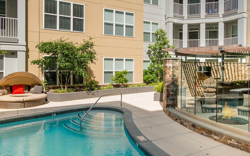 a pool in a courtyard