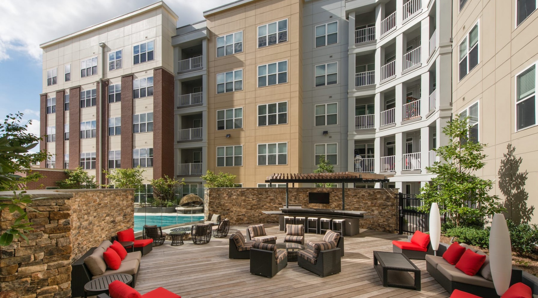 outdoor area with firepits, seating for relaxing and open spaces